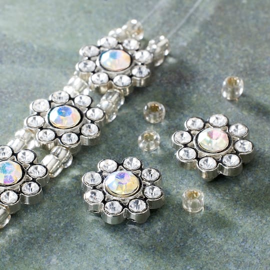 Silver-Plated Flower Sliders, 15mm by Bead Landing™